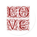 Ornate Love Text in Red sticker