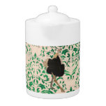 Ornate Ostrich Green Damask Teapot