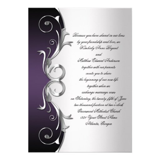 Ornate Purple Black Silver Wedding Celebration Personalized Invite (front side)