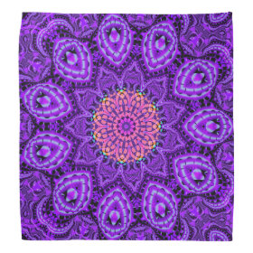 Ornate Purple Flower Vibrations Kaleidoscope Art Bandana