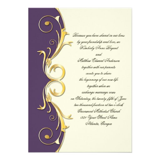 Ornate Purple Gold Wedding Celebration Personalized Announcement