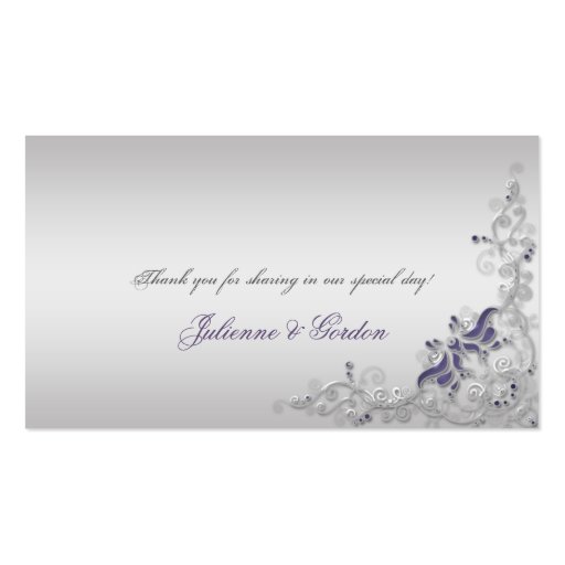 Ornate Purple Silver Floral Swirls Place Cards Business Cards (back side)