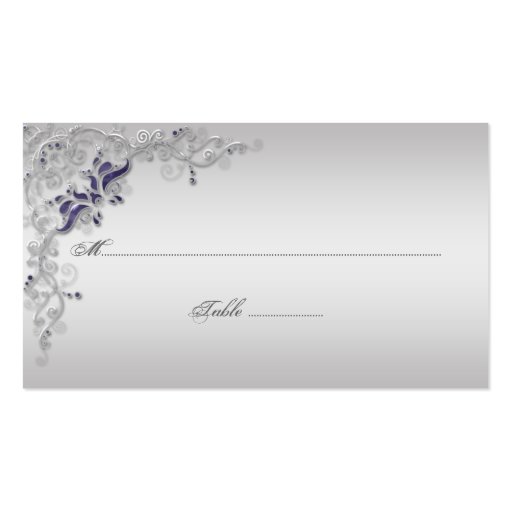 Ornate Purple Silver Floral Swirls Place Cards Business Cards (front side)