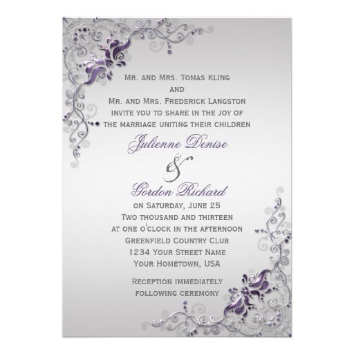 Ornate Purple Silver Floral Swirls Weddings Custom Announcement