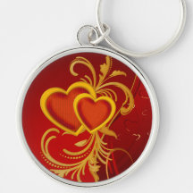 Ornate Red Hearts Key Chain