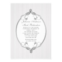 Ornate Silver Frame Light Gray Stripes Wedding Cards