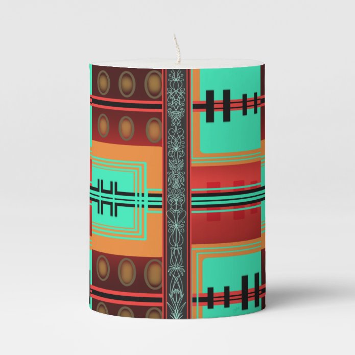 Ornate Surf Art Stripes Pillar Candle