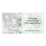 ornate teal green and cream damask pattern customized photo card