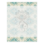 ornate teal green and cream damask pattern postcards