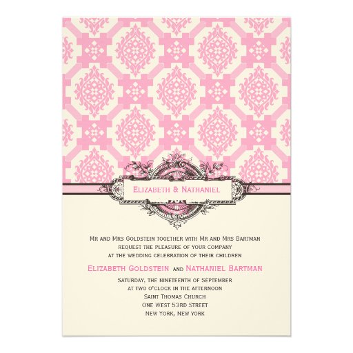 Ornate Tiles Wedding Invitation Pink