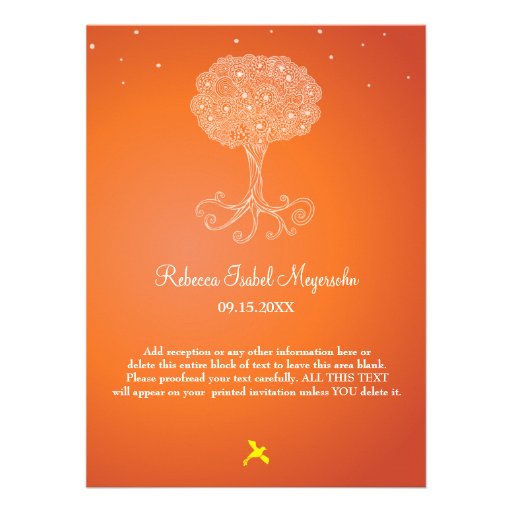 Ornate Tree of Life Orange Bat Mitzvah Invites