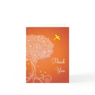 Ornate Tree of Life Orange Bat Mitzvah Thank You Card