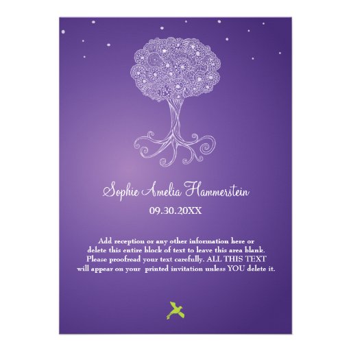 Ornate Tree of Life Purple Bat Mitzvah Personalized Announcements