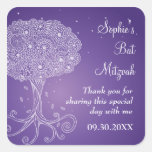 Ornate Tree of Life Purple Bat Mitzvah Square Sticker