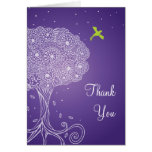 Ornate Tree of Life Purple Bat Mitzvah Thank You Cards