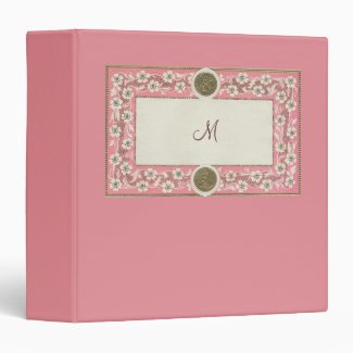 Ornate Vintage Label in Pink 3 Ring Binders