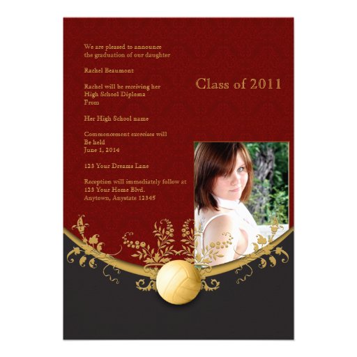 Ornate Volleyball Graduation Announcement (front side)