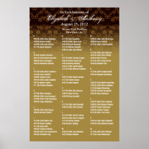 Oro del poster de la carta del asiento del boda fl
