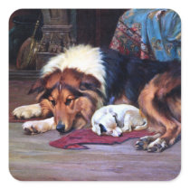 Orphan Dog with Collie Vintage Art Sticker