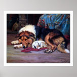 Orphan Puppy and a Collie - by Wright Barker Print