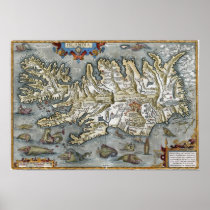 Ortelius Islandia Map featuring Sea Monsters Print