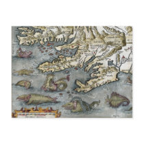 Ortelius Map Sea Monsters Postcards