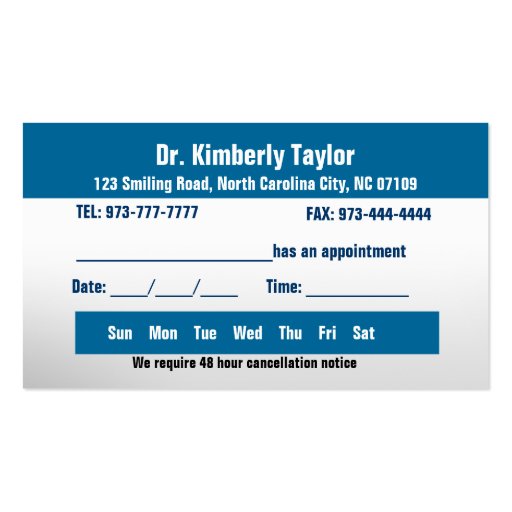 Orthodontist Appointment Cards- Color changeable Business Cards (back side)