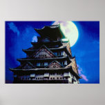 Osaka Castle, Japan with moon Poster