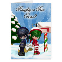 Oscar Christmas Holiday Card Naught or Nice Elfs a