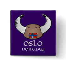 Oslo Norway Viking Hat Pinback Button