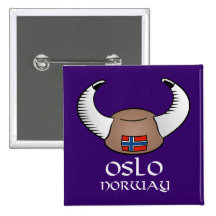 Oslo Norway Viking Hat Pinback Button