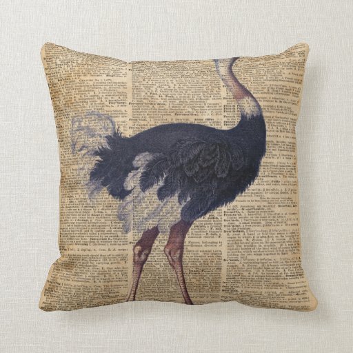 Ostrich Big Bird Animal Vintage Dictionary Art Throw Pillow Zazzle