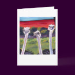 Ostriches Greeting Card, Reads "Just Thinkin of Ya
