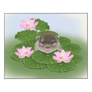 Otter and Lotus Flowers Wood Wall Art