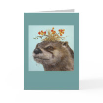 otter with bittersweet hat card