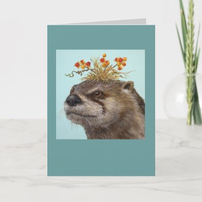 otter with bittersweet hat card