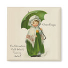 square_magnet - Young Irish girl holding a green umbrella and wearing a cap and shawl over her long green skirt. This vintage design has been hand retouched. Verse inside and customize signature area. More matching items in my store.: Sizes 