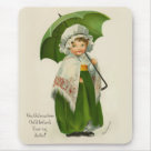 standard_mousepad - Young Irish girl holding a green umbrella and wearing a cap and shawl over her long green skirt. This vintage design has been hand retouched. Verse inside and customize signature area. More matching items in my store.: Sizes 