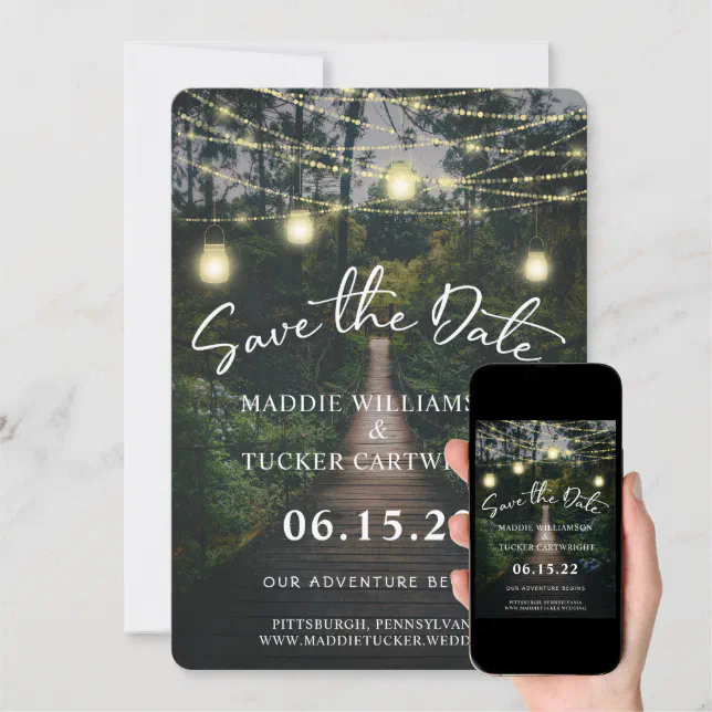 Our Adventure Begins Rustic Forest Save The Date Invitation Zazzle