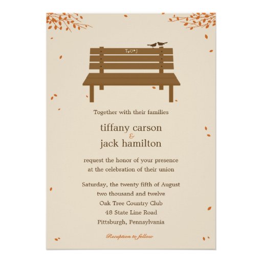 Our Bench Fall Wedding Invitation (front side)