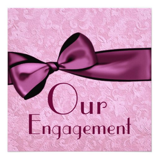 Our Engagement Pink with Magenta Faux Satin Ribbon Invitation