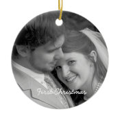 Our First Christmas Black Damask Photo Ornament