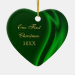 Our First Christmas Elegant Green Silk Ornament