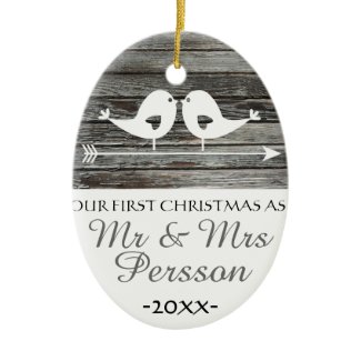 Our first Christmas ornament - love birds - rustic