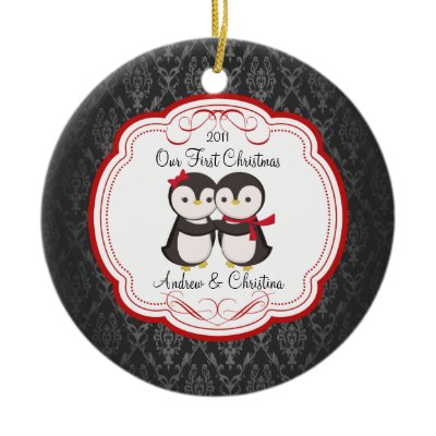Our First Christmas Ornament Penguin Couple