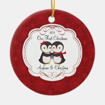 Our First Christmas Ornament Penguin Couple