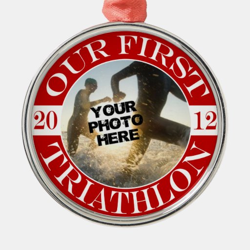 our first triathlon round metal christmas ornament zazzle our first triathlon round metal christmas ornament zazzle