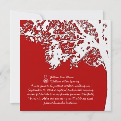 Our Tree Fun Wedding Invitation Barn Red by fallcolors