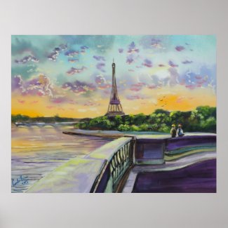 "Our view of Paris" Eiffel tower painting G Bruce Poster