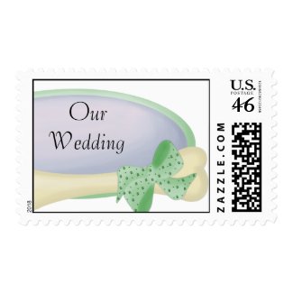 Our Wedding Green Bow Dog Bone Postage stamp